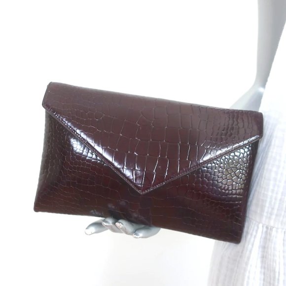 Alaia Envelope Clutch Burgundy Croc-Embossed Patent Leather Bag - Picture 1 of 12